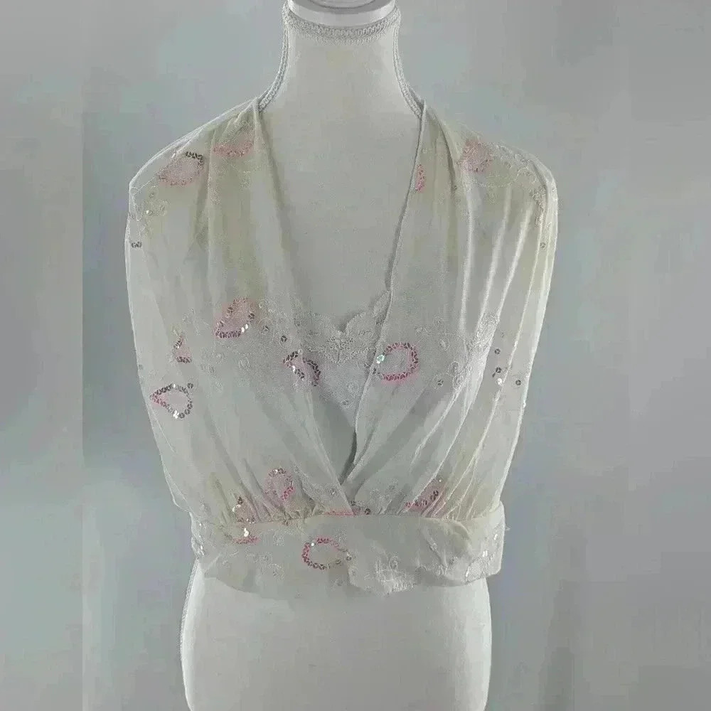 Y2K Women's Size Medium Soulmates Made In The USA white Sequin Halter Top